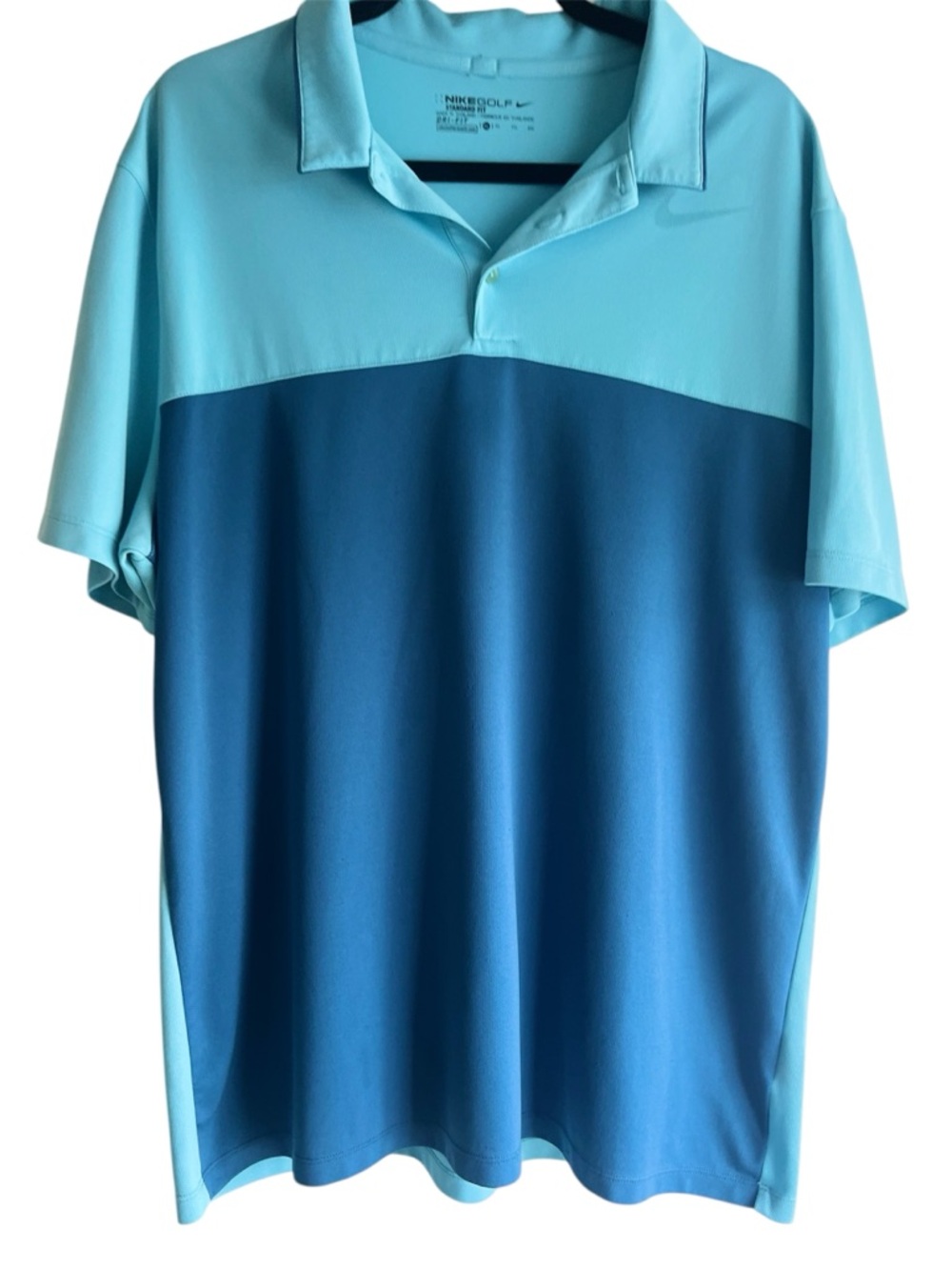 Nike Golf Dry-Fit Two-Tone Light Blue and Teal ColorBlock Performance Polo - Picture 2 of 6